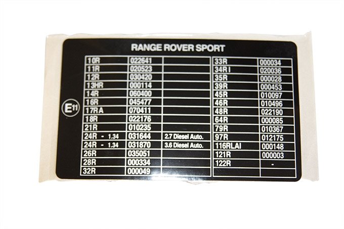 Naklejka informacyjna pod maską RR Sport od 2007 (VIN:7A000001) do 2009 (VIN:9A999999)