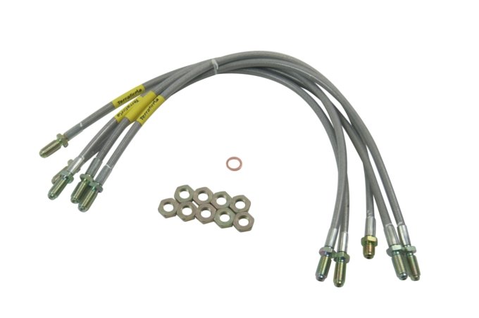 Przewody hamulcowe w oplocie metalowym RR kpl. na auto (50mm dłuższe) bez ABS Terrafirma