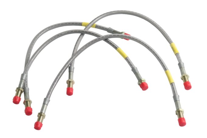 Przewody hamulcowe w oplocie metalowym Defender 90/110/130 od 99 do 2004 kpl. na auto (40mm dłuższe)